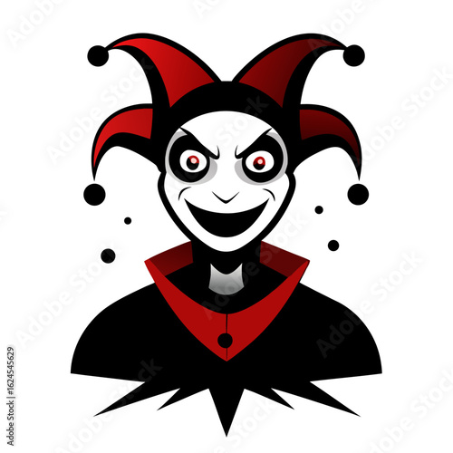 Creepy Jester Mascot with Smirk and Grungy Comic Background Design