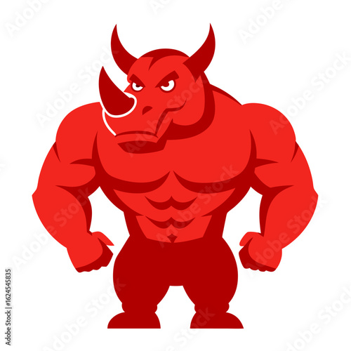 Aggressive Rhino Mascot with Muscular Contours on Solid White Background