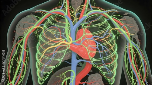 Illustration of the Human Cardiovascular System Highlighting Blood Vessels and Heart