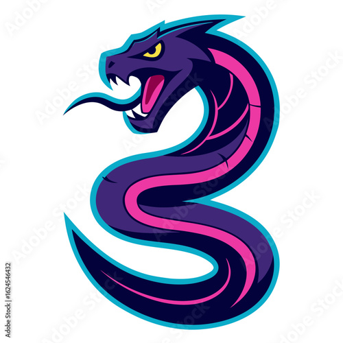 Venomous Neon Serpent in Attack Pose with Glowing Eyes and Bold Lines