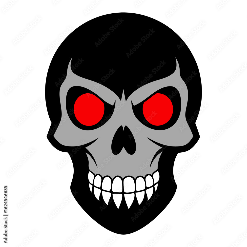 Fototapeta premium Smirking Skull with Glowing Red Eye and Underlit Dramatic Highlights