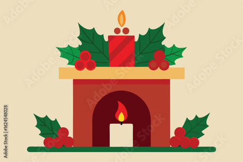 traditional fireplace mantel decorated with red b (1).eps