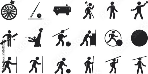 Simple silhouette icons of people engaging in leisure activities