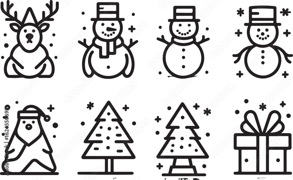Fototapeta premium Vintage doodle art book featuring a set of Christmas holiday vector icons and medieval castle illustrations