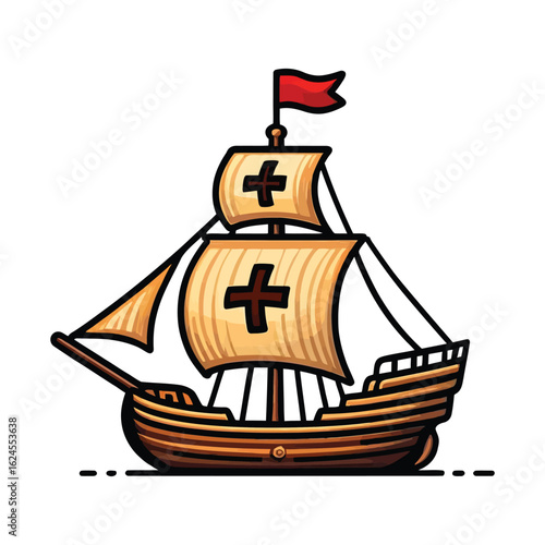 Colorful Illustration of a 15th Century Sailing Ship