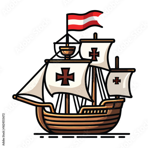Colorful illustration of a historical caravel ship