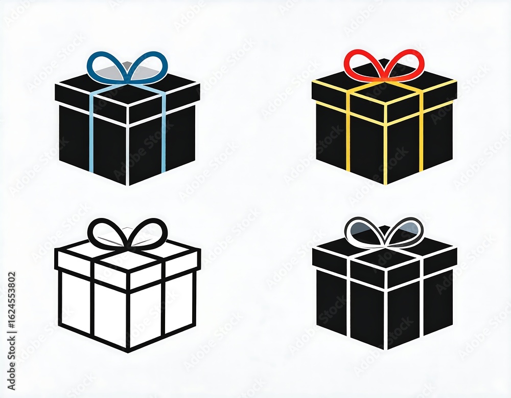 Fototapeta premium Colorful vector illustration of a set of gift boxes with ribbons and bows, perfect for any holiday celebration like Christmas or a birthday surprise