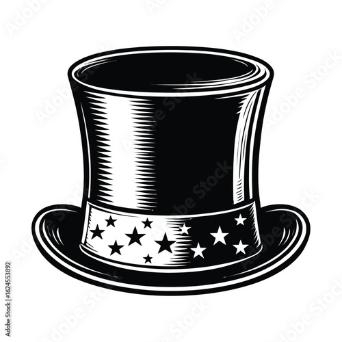 Detailed Black Top Hat with Stars uncle sam american