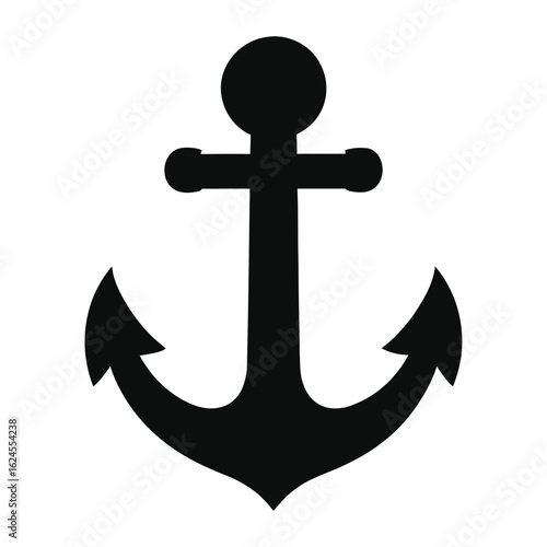 Black nautical anchor silhouette on white background