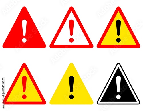 Vector icons of triangular road warning signs for traffic safety and hazard, with symbols for caution and danger