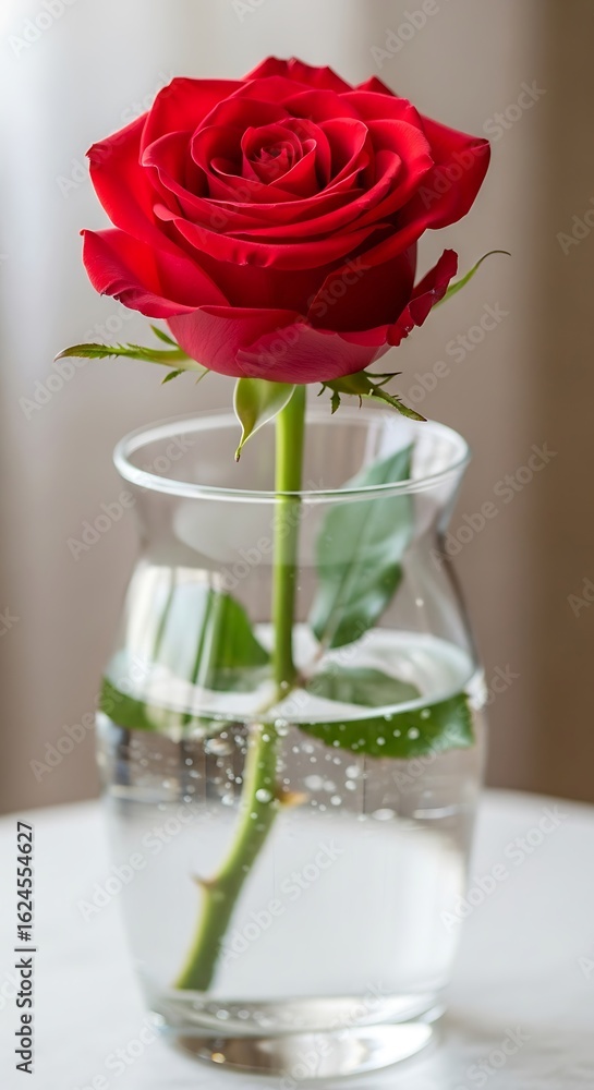 Fototapeta premium Red rose in a clear glass vase.