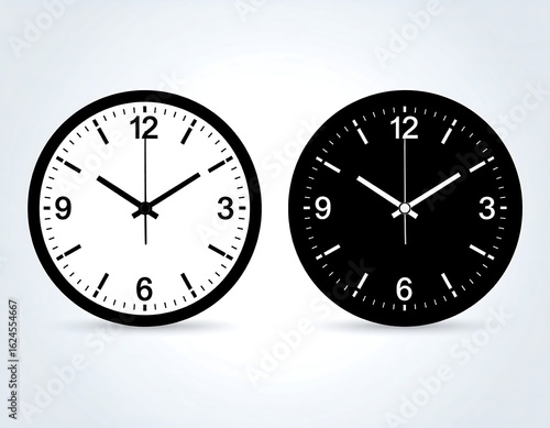 A clean white clock face with black hour and minute hands and a red second hand on a plain background