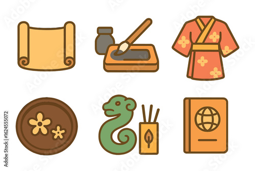 Cultural Heritage Icons. Flat vector mini-illustrations Cultural heritage goods in global markets in colors