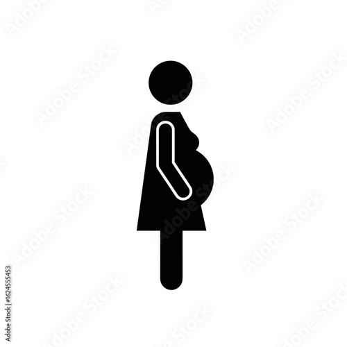 Pregnant woman silhouette standing and holding her belly in profile  