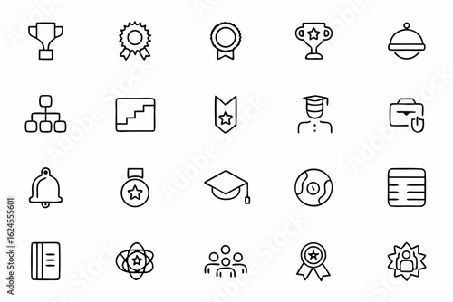 A smart and educational set of line art icons designed to track learning achievements and skill-building stages. Ideal for e-learning platforms, certificates, and education apps