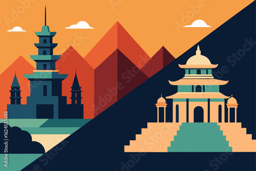vector comparison of dynastic architectural styles.eps