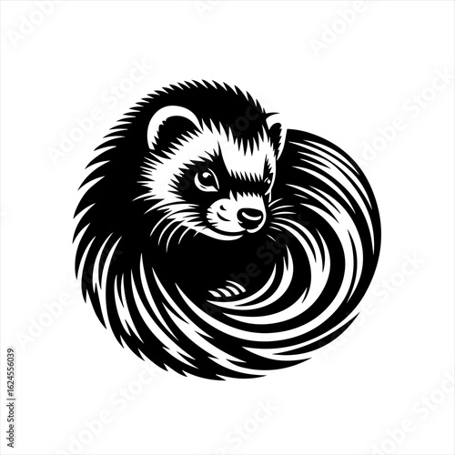 Vector art of ferret curled in a circle