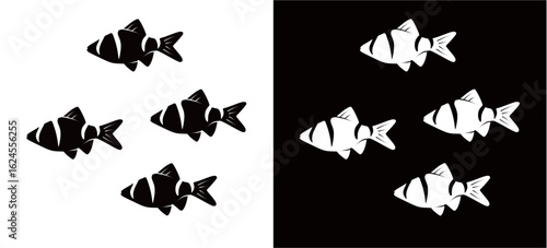 silhouette of an ornamental fish isolated on a black and white background. pet fish concept. ornamental fish