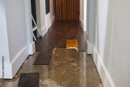 Foto Slab Leak Water Damage Under Laminate Flooring