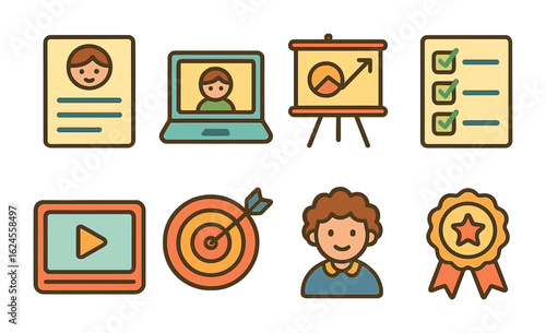 Kids' Career Icons. Flat vector mini-illustrations career skill learning in colors children's illustrations: