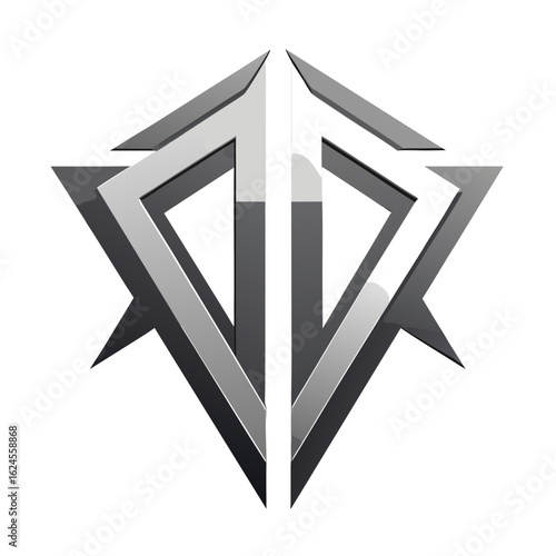 Angular Initials Logo with Mirrored Metallic Gradients and Clean Vector Lines