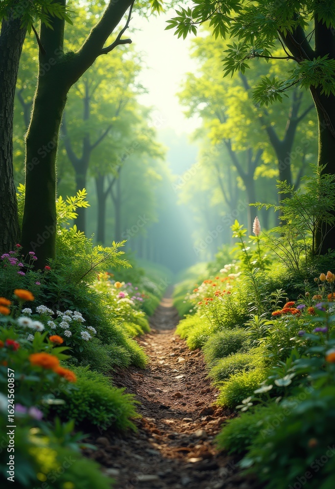 Obraz premium vibrant eco restored landscapes flourishing rich biodiversity lush greenery after climate recovery, meadow, flora, habitat, vale, valley, arrangement