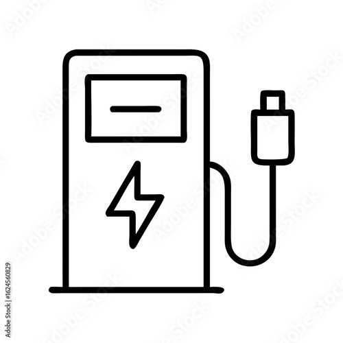 Charging station for electric vehicles with modern thin line design. ESG Icon, Environmental.  
