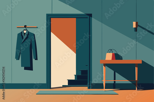 vector of a home entryway with shoe rack  coat hoo.eps
