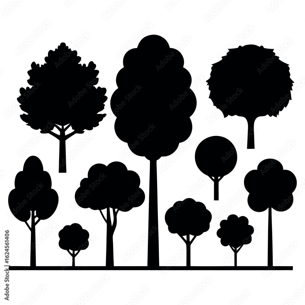 Fototapeta premium Set of 10 urban landscaping trees silhouette isolated on white background