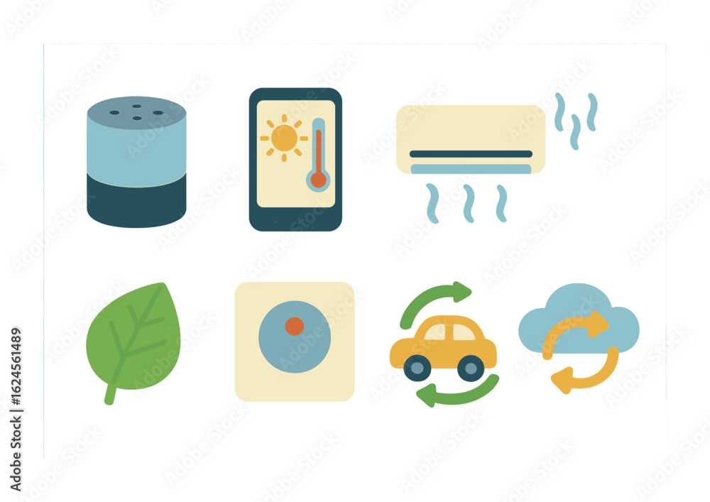 Fototapeta premium Smart Home Icons. Flat vector mini-illustrations smart home climate control in colors children's illustrations