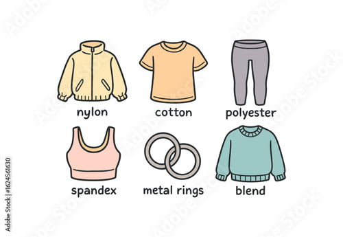 hand drawn cute doodle style line isolated on white background clothing mesh (materials): nylon cotton polyester spandex metal rings blend