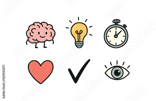 hand drawn cute doodle style line isolated on white background intuitive judgment (traits): instinct hunch speed emotion decisiveness perception