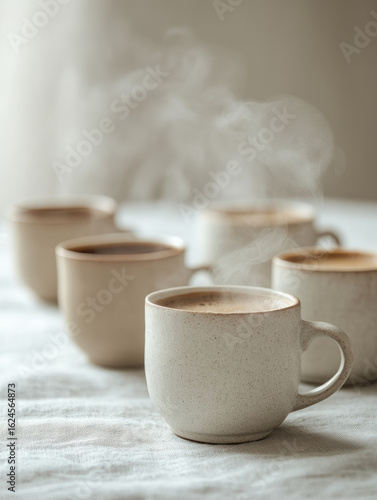 Wallpaper Mural Steaming mugs of coffee on a textured tablecloth. Torontodigital.ca
