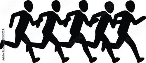 Five Black Silhouettes of Running Figures in Motion people