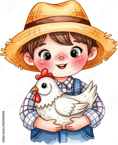 Little Farmer with His Chicken Friends
