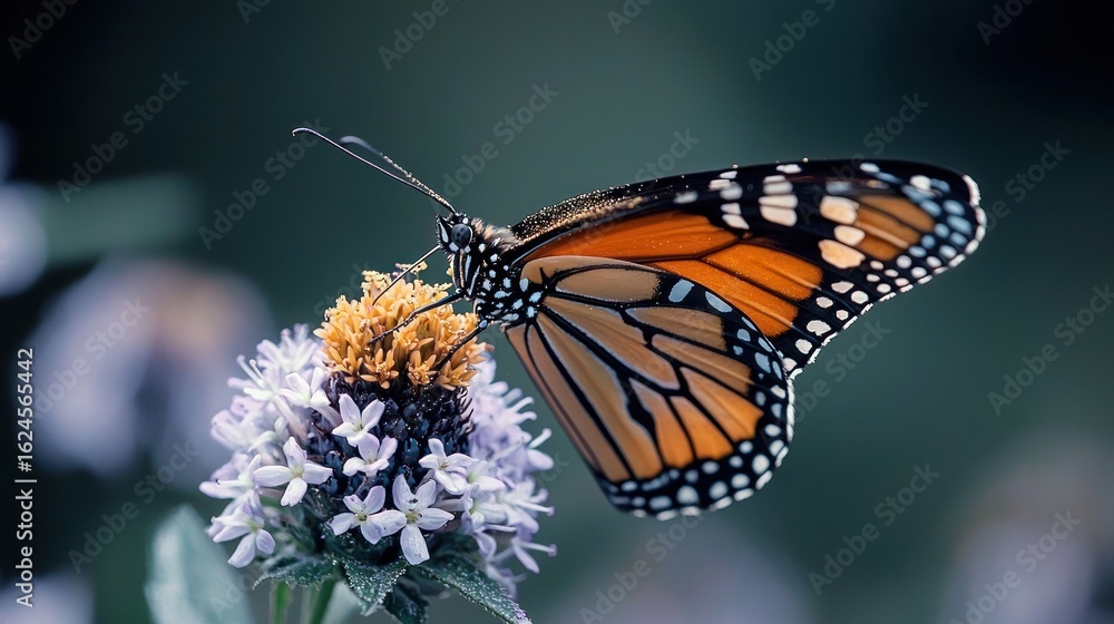 Fototapeta premium Monarch butterfly on a purple flower, close-up