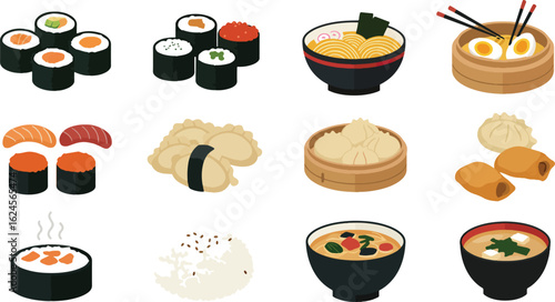 Various asian foods illustration