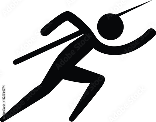 Silhouette of a runner with a javelin or pole vaulting stick in motion running athlete