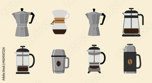 Various coffee makers flat design collection