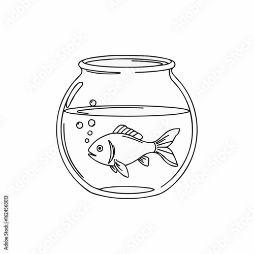 Goldfish swimming in a fishbowl with bubbles and water  