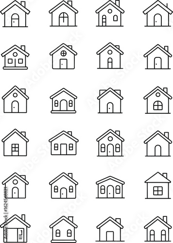 Real estate vector icon set. A collection of simple house and home outline graphics for property websites and apps.


