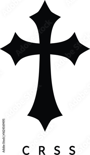 Ornate gothic cross symbol with decorative fleur de lis ends isolated on transparent background