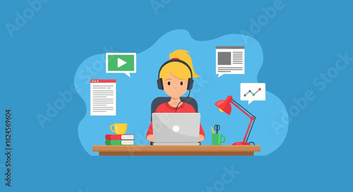 Woman working from home on laptop, perfect for blog posts about remote work, online learning, or freelancing.