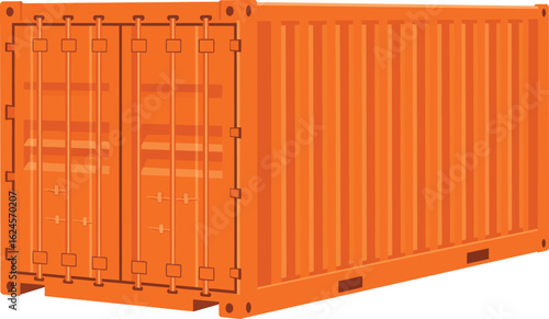 Orange shipping container for cargo transport and logistics isolated on transparent background