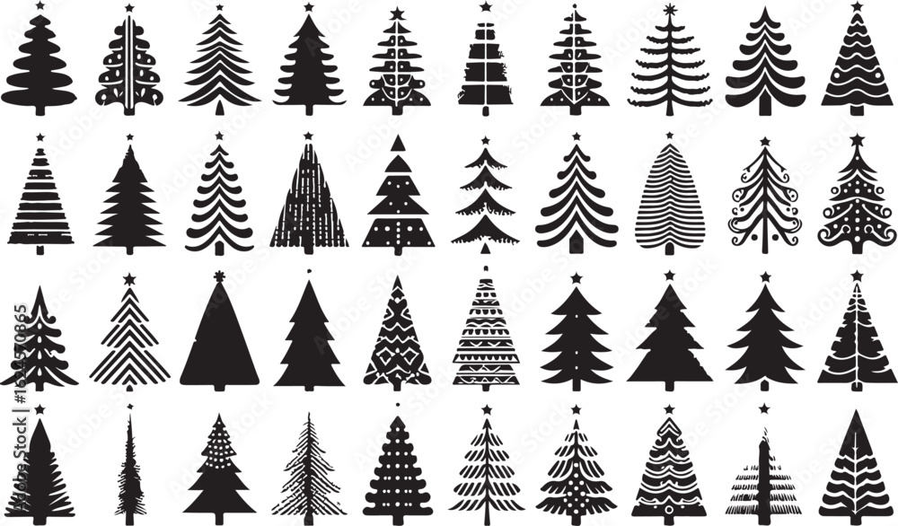 Obraz premium Black and white seamless Christmas tree vector pattern illustration