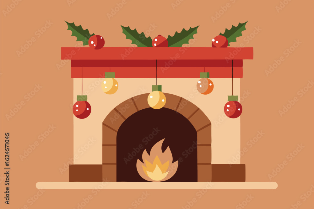 Fototapeta premium vintage style christmas fireplace mantel adorned (1).eps
