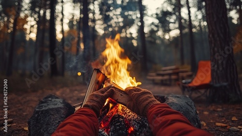 campfire in the forest pov