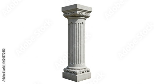 Gray stone pillar with fluted shaft decorative capital  base