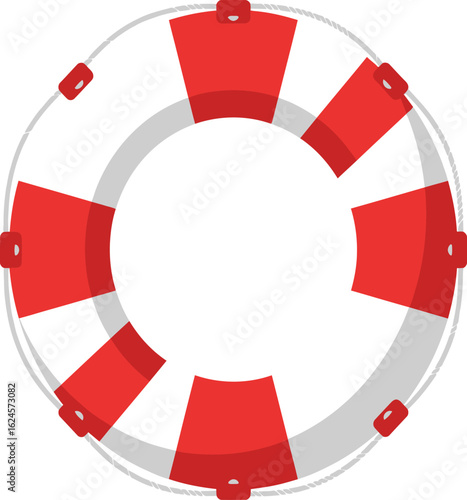Classic red and white striped life preserver ring isolated on transparent background