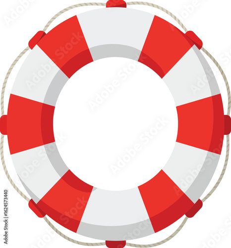 Classic red and white striped life preserver ring for water safety and rescue isolated on transparent background